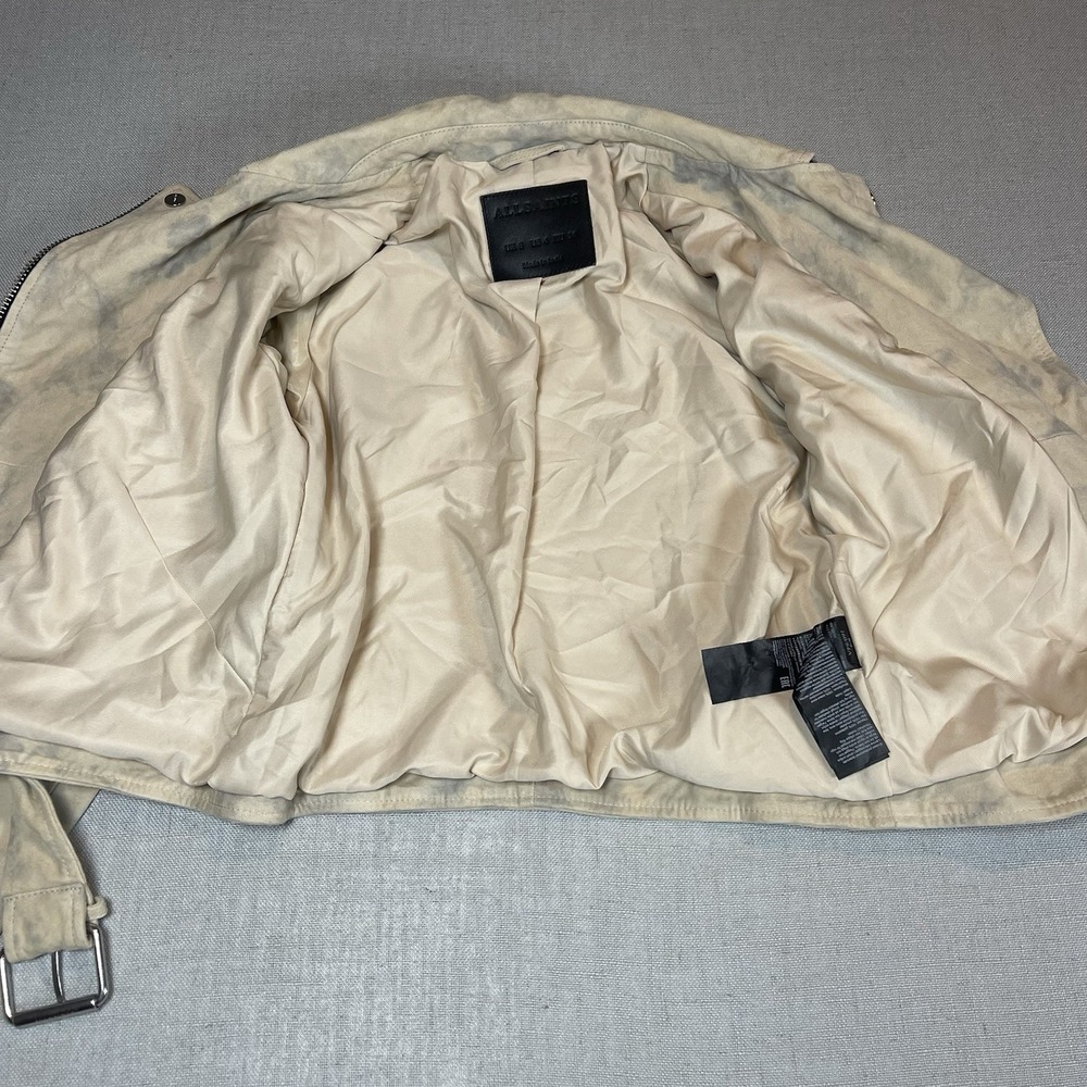 Allsaints Womens Suede Balfern Biker Jacket‎ Sz 4 Warm Taupe Marbled Luxury - Picture 7 of 16